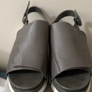 Gray Leather Open-Toe Sandals